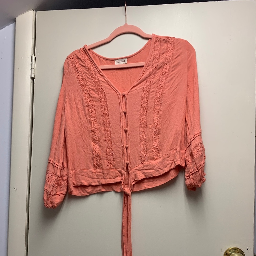 Coral button down tie front top nanamacs